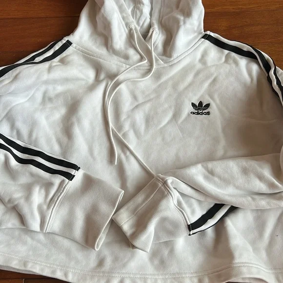 Adidas Women’s Cropped Hour Black White Varsity Stripe ST2925 Marks On Hood XS - Picture 3 of 5